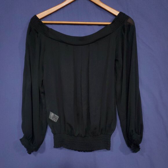 Guess Women's Black Sheer Off Shoulder Top/Blouse Boho Peasant Style Size S/P - Picture 2 of 12